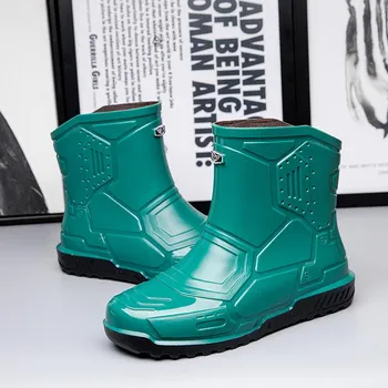 2025 Men Ankle Platform Rain Boots Spring New Fashion Nonslip Waterproof Shoes Solid Color Middle Barrel Rainboots Fishing Shoes 36