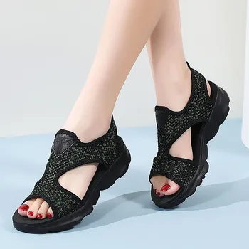 Женские спортивные сандалии Slip on, летние, сетчатые, пляжные, с эластичной резинкой, спортивные, повседневные, с открытым носком, прозрачные, женские, летние 37
