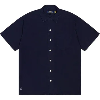 Polo Ralph Lauren Однотонная рубашка с вышивкой пони, свободного кроя, с коротким рукавом, мужская рубашка, темно-синяя, MNPOWOV1N820436-410 S