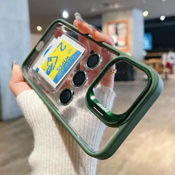 Прозрачный бампер противоударный чехол для Apple iPhone 15 14 13 12 11 Pro Max 15 Plus металлическое защитное кольцо для камеры объектив подставка крышка For iphone12Promax