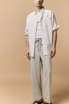 Брюки прямые костюмные с поясом на завязках