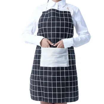 Фартук из хлопка и льна для кухни, стойкий к маслам, утолщенная талия, защитная одежда для готовки, клетчатый комбинезон для взрослых белый