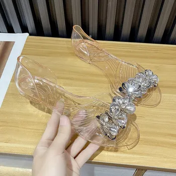 Женские прозрачные босоножки с рыбьим ртом, летние, новые, модные, роскошные, блестящие, со стразами, повседневные, женские, золотистые босоножки с рыбьим ртом и кристаллами 36 чёрный