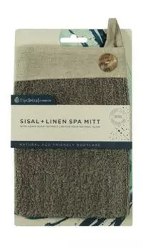 Рукавичка для массажа и пилинга из сизаля, хлопка и льна Hydrea London Charcoal Sisal & Linen Button Mitt (Medium/Hard Texture)