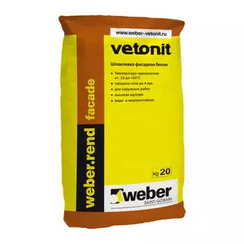 Weber.Rend Facade 20 кг, Шпатлевка цементная фасадная финишная (серая)