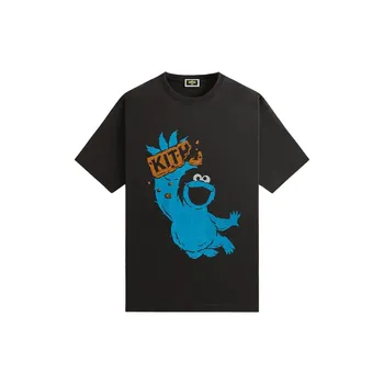 Kith X Sesame Street Collaboration FW24 Удобная мягкая приятная на ощупь винтажная дышащая футболка с коротким рукавом для мужчин Футболки черные KHM033079-001 M