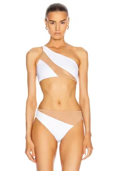 Купальник со змеиной сеткой и бюстгальтером Norma Kamali, цвет White & Nude Mesh