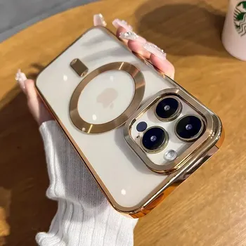 Прозрачный чехол для телефона с покрытием для iPhone 15 14 13 12 11 Pro Max Plus для магнитного Magsafe с беспроводной зарядкой, мягкий силиконовый чехол For iphone11Pro