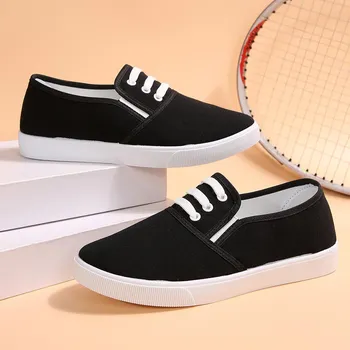 Женские классические белые парусиновые туфли с круглым носком для школьников, женские крутые черные удобные уличные туфли на шнуровке, Zapatos De Mujer 36