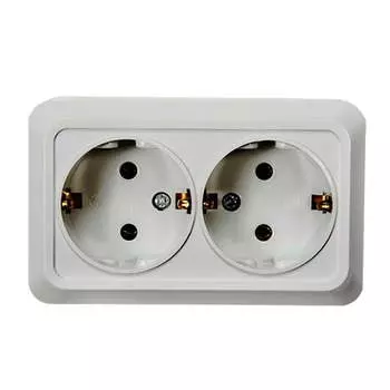 Розетка IN HOME BOLLETO 7128, открытый монтаж, 2-х постовая, с з/к, в сборе, IP20, белый (4680005959839)