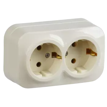 Розетка IEK GLORY РС22-3-ХК, открытый монтаж, 2-х постовая, с з/к, 16A, в сборе, IP20, кремовый (ERH21-K33-16)