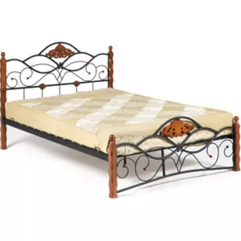 Кровать TetChair Canzona wood slat base дерево гевея/металл 120x200 (middle bed) красный дуб/черный