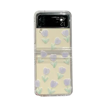Чехол для Samsung Z Flip 4, прозрачный складной чехол с цветком тюльпана для Samsung Z Flip 3 Zflip4 3 5g, противоударная жесткая задняя крышка For Samsung Z Flip 4
