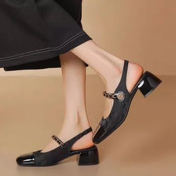 Small Fragrant Baotou Sandals Women Wear 2024 Summer Half Length Skirt Chinese Style Sandals 35 розовый