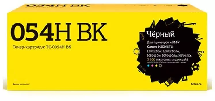 Картридж лазерный T2 TC-C054H BK (054H/3028C002), черный, 3100 страниц, совместимый для Canon i-Sensys LBP621Cw/LBP623Cdw/MF641Cw/MF643Cdw/MF645Cx