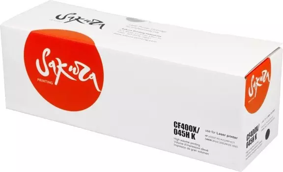 Картридж лазерный Sakura SACF400X/045HBK (№201X/CF400X/045H), черный, 2800 страниц, совместимый для LaserJet Pro MFP277dw/277n/M252dn/M252n без чипа