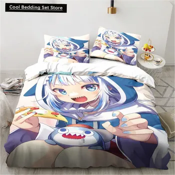 Kawaii Gawr Gura Cute Girl My Angle King Twin Double Child Bedding Set Microfiber or Polyester 3D Print Anime Duvet Cover Set EU single(135x200cm)