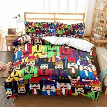 Nutcracker Duvet Cover Set Christmas Bedding Set Cartoon Royal Guarder Comforter Cover New Year Festival Quilt Cover Queen Size US King 264x228cm