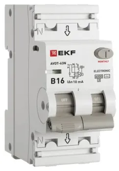 Автомат дифференциальный EKF D63N26E16B10 АВДТ-63N 1P+N 16А (B) 10мА (AC) эл 6кА PROXIMA