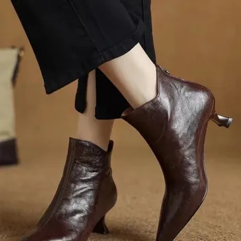 Women s Shoes High Quality Ankle Women s Boots Fashion Back Zip Office and Career Sexy Pointed Toe Solid Shoes for Women 35 чёрный