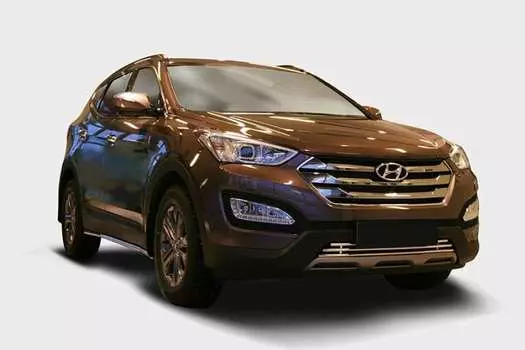 Решетка в бампер 10 мм - хромированные заглушки Souz-96 HYSF.97.2349 Hyundai Santa Fe (3G) 2012-