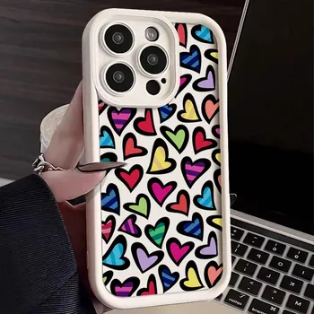 Для iPhone 16 Pro 15 14 Plus 15 14 13 12 11 Pro Max Xr Xs X 8 7 красочные сердечки любви ударопрочный мягкий ТПУ защитный чехол для объектива крышка iPhone 15 чёрный