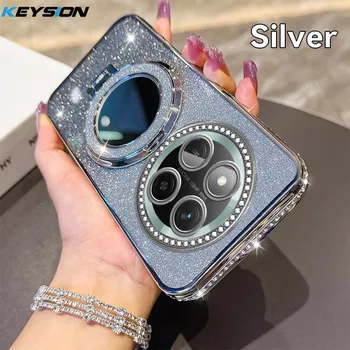 KEYSION Luxury Glitter Jewelled Magnetic Phone Case for HONOR X9c 5G Makeup Mirror Stand Shockproof Cover for Magic 7 Lite 5G for Honor X9c чёрный