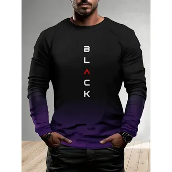 Fall/Winter Daily Casual Men s Long-Sleeved T-Shirt 3D Letter Print Men s Warm-Up Shirt Street Men s Fashion Long-Sleeved Shirt S