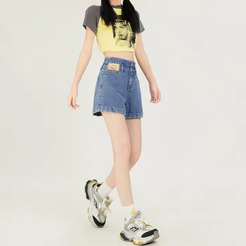 Summer High-waisted Denim Shorts for Women with Small Curly Edges, Wide Legs XS чёрный