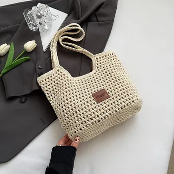 Hollow woven bag women s summer new knitted bag large capacity shoulder messenger tote bag vacation beach bag