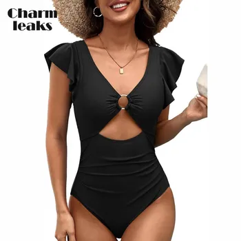 Charmleaks цельный купальник с рюшами, женский купальный костюм с уплотнительным кольцом и вырезом, сексуальное монокини, купальник S-XL XL baby голубой