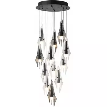 Потолочная каскадная люстра Odeon Light Afalina 5442/69L черный/бел.матовый/прозрачн./дымчатый/металл/стекло/акрил LED 69W 3000K