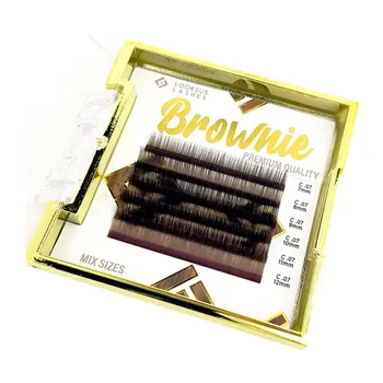 Коричневые ресницы для наращивания, изгиб d, 9 мм, 1 упаковка. Looksus Lashes Brownie 0,07 dark brown