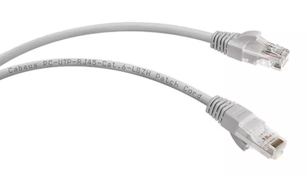 Патч-корд UTP кат.6, 1.5 м, RJ45-RJ45, серый, CU, LSZH, Cabeus (PC-UTP-RJ45-Cat.6-1.5m-LSZH)