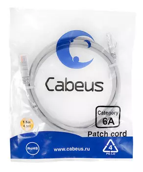 Патч-корд UTP кат.6a, 1.5 м, RJ45-RJ45, серый, LSZH, Cabeus (PC-UTP-RJ45-Cat.6a-1.5m-LSZH)