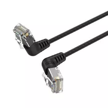 Патч-корд UTP кат.6a, 1 м, RJ45-RJ45 угловой, черный, CU, Vention IBO (IBOBF)