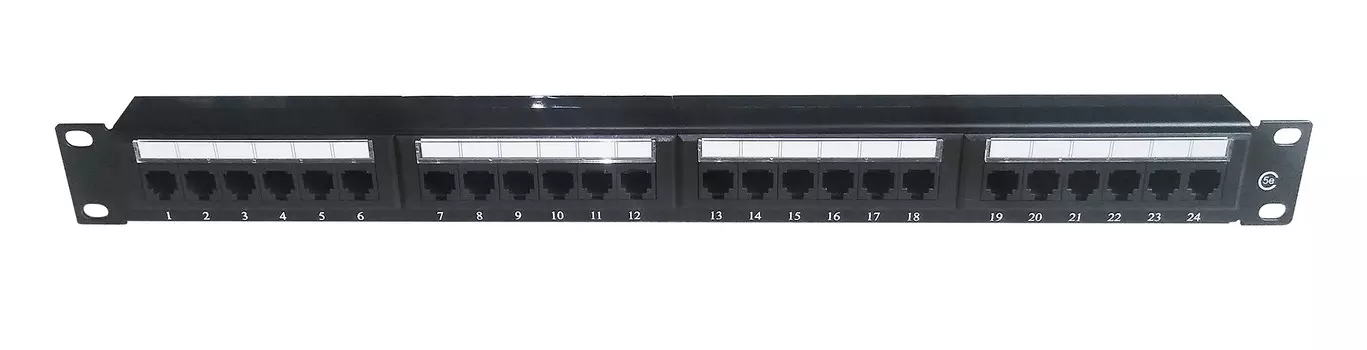 Патч-панель 19" 1U, порты: 24 x RJ-45 кат. 5e, черный, Netko (66834)
