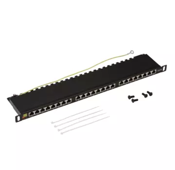 Патч-панель в шкаф 19" 0.5U, порты: 24 x RJ-45 кат. 5e, экранированная, черный, LANMASTER (LAN-PPC24S5E)