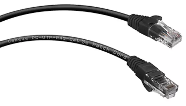 Патч-корд UTP кат.5e, 3 м, RJ45-RJ45, черный, CU, Cabeus (PC-UTP-RJ45-Cat.5e-3m-BK)