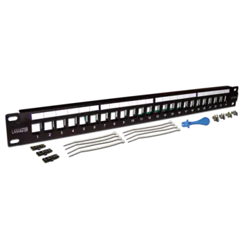 Патч-панель в шкаф 19" 1U, порты: 24, экранированная, черный, LAN-PPL24OK-STP, LANMASTER
