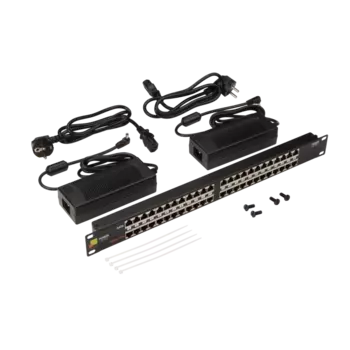 Патч-панель в шкаф 19" 1U, порты: 24 x RJ-45 кат. 5e, PoE, черный, LANMASTER (LAN-PP24-POE/A2)