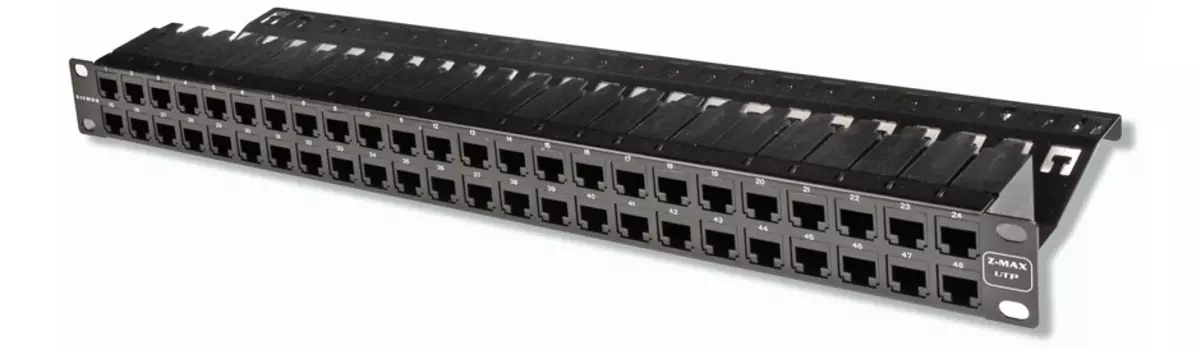 Патч-панель в шкаф 19" 1U, порты: 48 x RJ-45 кат. 6a, экранированная, органайзер, PoE, черный, Z6AS-PNL-U48K, Siemon