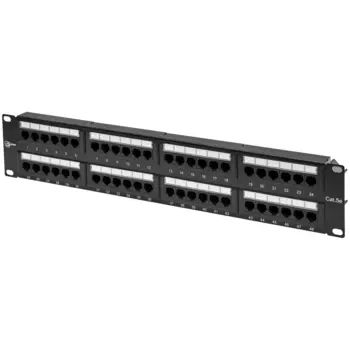 Патч-панель в шкаф 19" 2U, порты: 48 x RJ-45 кат. 5e, черный, SNR (SNR-UD-2U48-5E-H-LC)