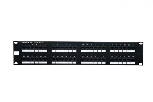 Патч-панель в шкаф 19" 2U, порты: 48 x RJ-45 кат. 6, черный, Eurolan (27B-U6-48BL)