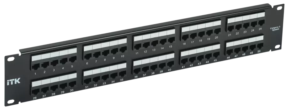 Патч-панель в шкаф 19" 2U, порты: 50 x 110, черный, ITK (PP50-2UC03U-110)