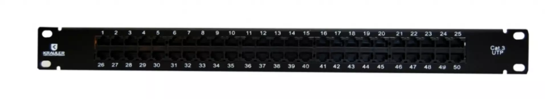 Патч-панель в шкаф 19", порты: 50 x RJ-12 кат.3, черный, KRAULER (KRA-PPUTP3-50)