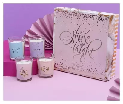 Набор свечей в коробке "Shine And Bright", цвет белый,запах ванили 22 х 22 х 6 см