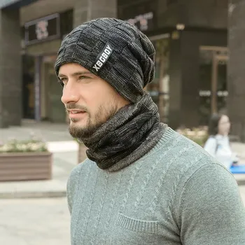 Зимние шапки-бини, комплект с шарфом, теплая вязаная шапка с черепом, утепленная шапка для шеи с толстой флисовой подкладкой, зимняя шапка и шарф для мужчин и женщин China красный