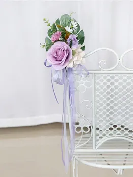 1PC Chair Decorations Wedding Aisle Decorations for Wedding Ceremony Flowers for Church Party Decor with Artificial Flowers Eucalyptus and Ribbons белый