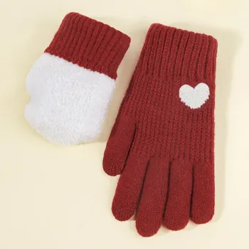 New Winter Women s Jacquard Knitted Gloves Love Cute Touch Screen Gloves Warm and Cold Protection Double Gloves